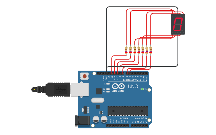 Circuit design 7 segmentos - Tinkercad