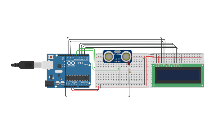 Circuit design LCD y movimiento - Tinkercad