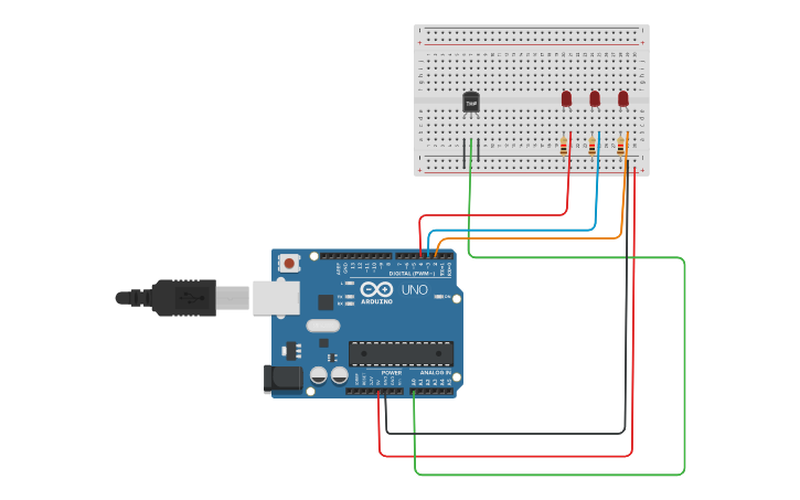 Circuit design Light intensity using temperature sensor - Tinkercad