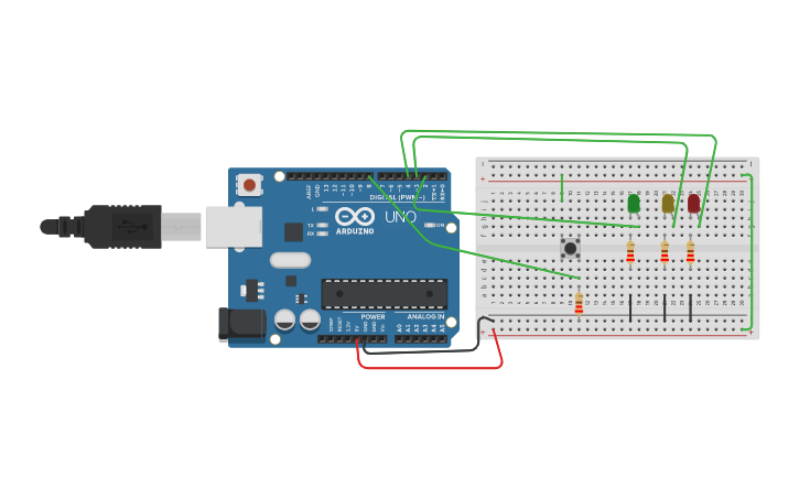 Circuit design button led arduino - Tinkercad