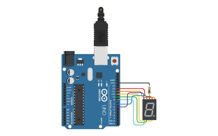 Circuit design Decimal Up Counter 9 to 0 | Tinkercad