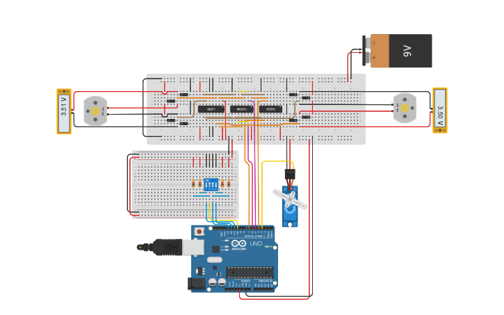 Circuit design 07 Line Tracking with Pick and Place Caleb Peh - Tinkercad