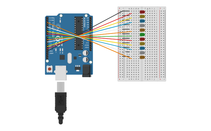 Circuit design Arduino light patterns with arduino uno. - Tinkercad