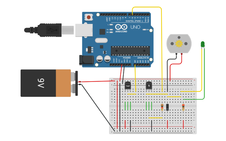 Circuit design Temperature Sensor with led - Tinkercad
