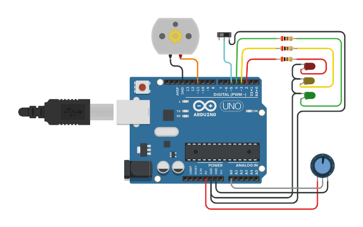 Circuit design Arduino Simple w/No Delays + Motor | Tinkercad