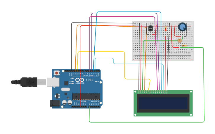 Circuit design Sensor de temperatura com LCD - Tinkercad
