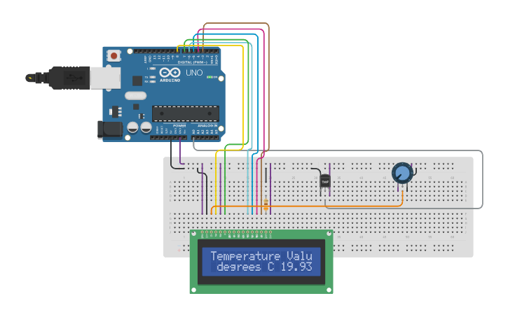 Circuit design lcd display temperature sensor | Tinkercad
