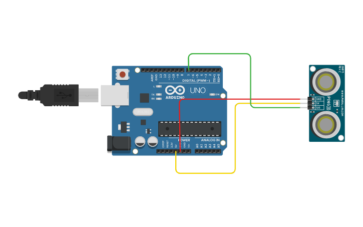 Circuit design Interfacing 3 pin ultrasonic sensor with arduino - Tinkercad