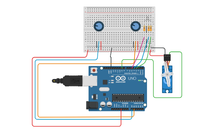 Circuit design Watering led system - Tinkercad