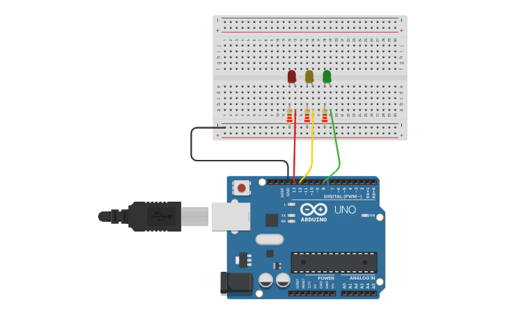 Circuit design 3 LEDs - Mini Task 4.2c - Your family - Tinkercad