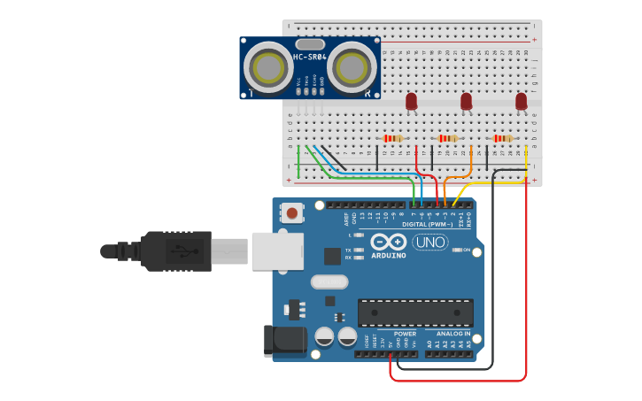 Circuit design Arduino: Ultrasonic Distance Sensor | Tinkercad