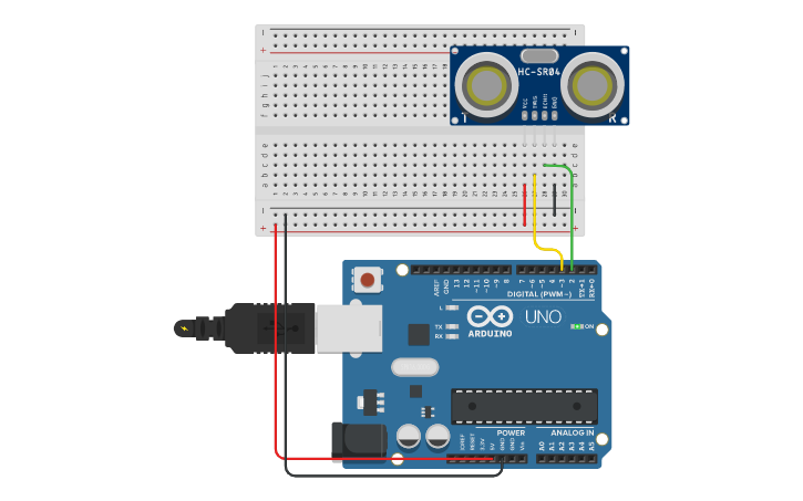 Circuit design Control del sensor de ultrasonidos - Tinkercad