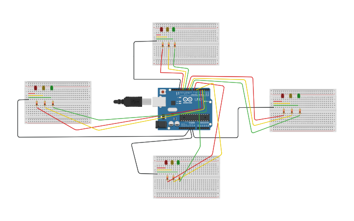 Circuit design 4 way traffic light controller - Tinkercad