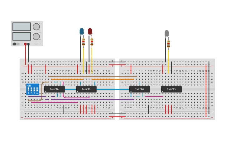 Circuit design 3 Bit Asynchronous UP/DOWN Counter | Tinkercad