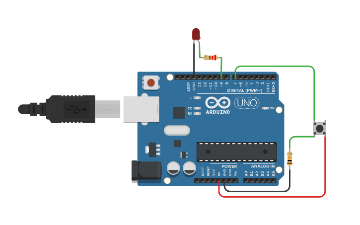Circuit design basic button led - Tinkercad