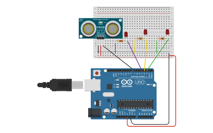 Circuit design Ultrasonic distance sensor - Tinkercad