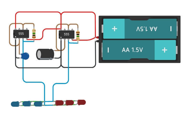 Circuit design Flash Led like a police car with 555 - Tinkercad