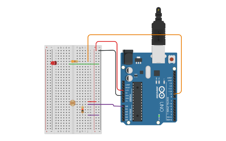 Circuit design fotorresistor - Tinkercad