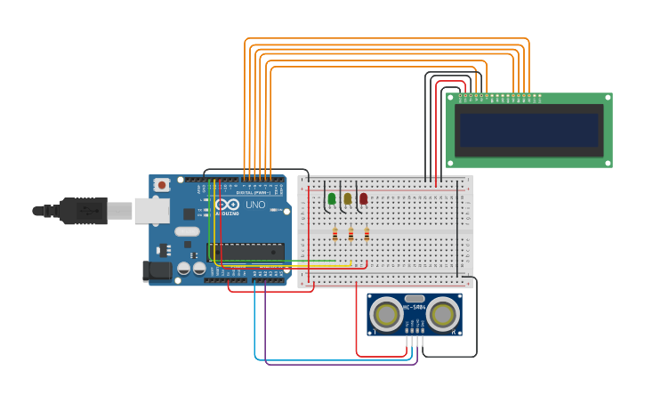 Circuit design LCD traffic lights - Tinkercad