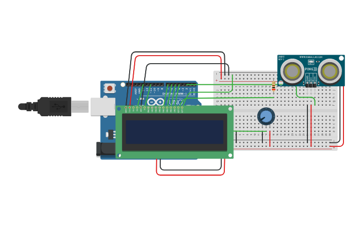 Circuit design Ping ultrasound sensor - Tinkercad