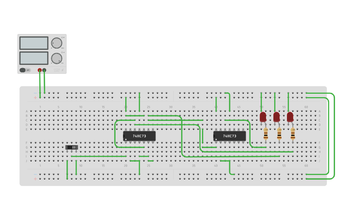 Circuit design 3 BIT UP COUNTER | Tinkercad