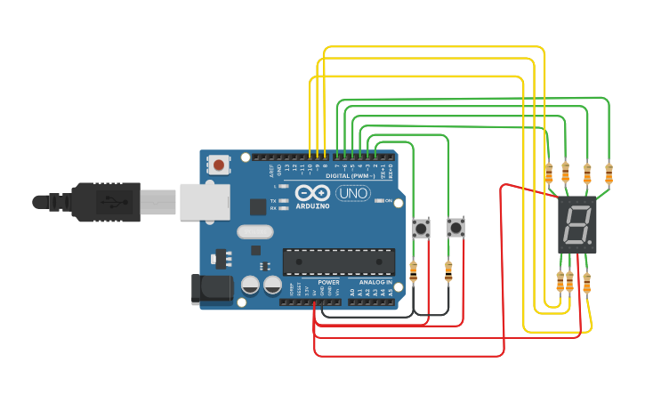 Circuit design 7 SEGMENTS - Tinkercad