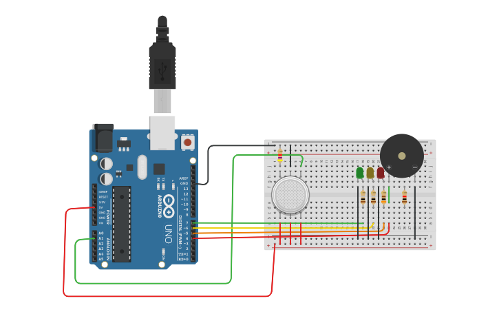 Circuit design Smoke Detection - Tinkercad