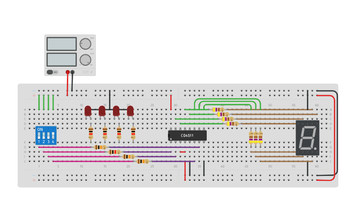 Circuit design 7-SEGMENT DISPLAY - Tinkercad