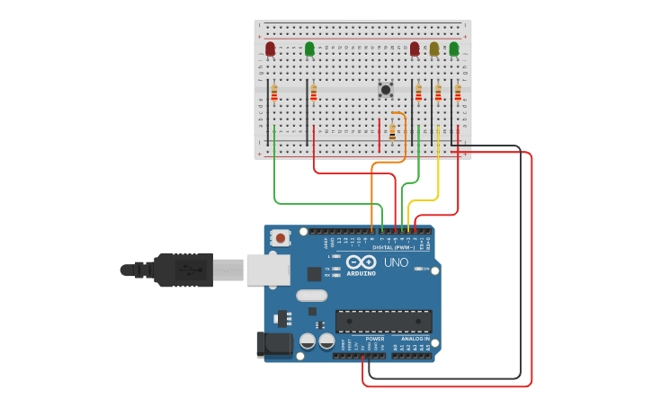 Circuit design Semaforo con attraversamento pedonale | Tinkercad