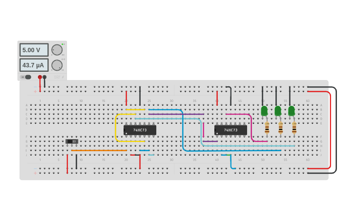 Circuit design EXP 08 3 BIT UP COUNTER - Tinkercad