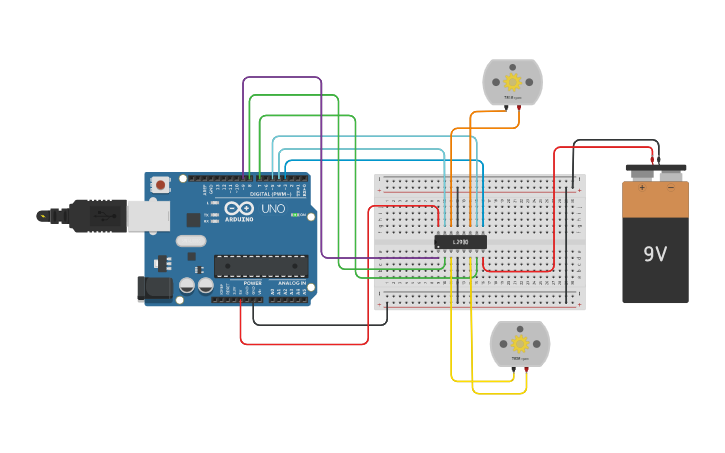 Circuit design Copy of Control DC Motors with L293D Motor Driver IC and ...