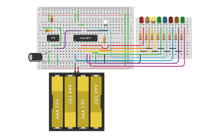 Circuit design 74HC4017 - Tinkercad