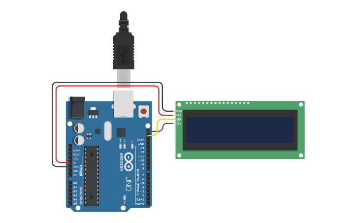 Circuit design 1602 I2C Wiring - Tinkercad