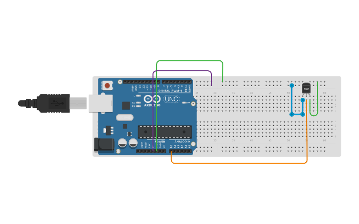 Circuit design TEMPERATURE SENSOR - Tinkercad image.