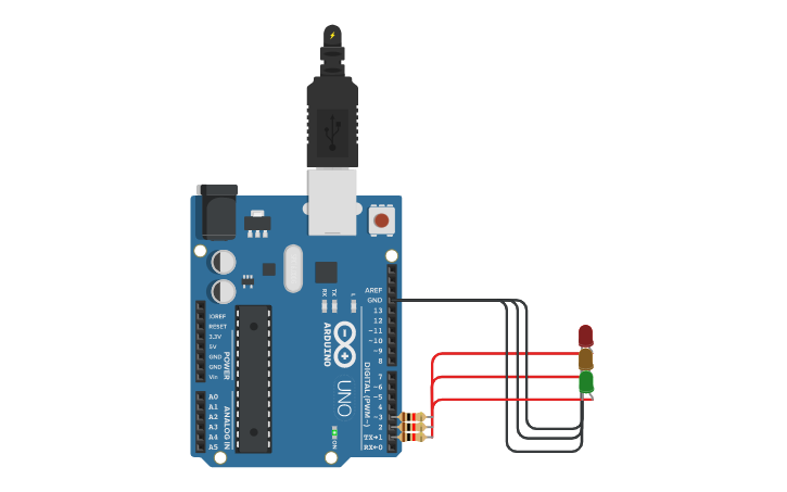 Circuit design Traffic light - Tinkercad