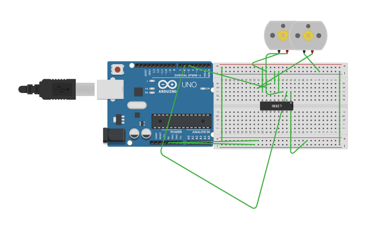 Circuit design L293D Dual Motors - Tinkercad