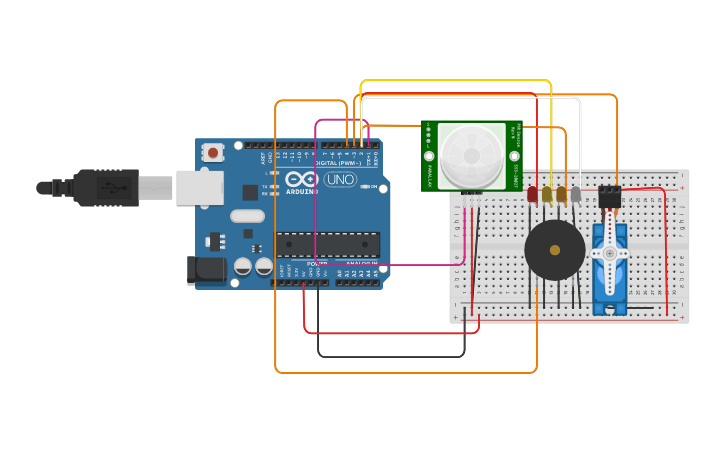 Circuit design Alarm with Motion Sensor - Tinkercad