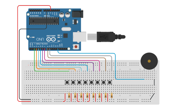 Circuit design Piano | Tinkercad