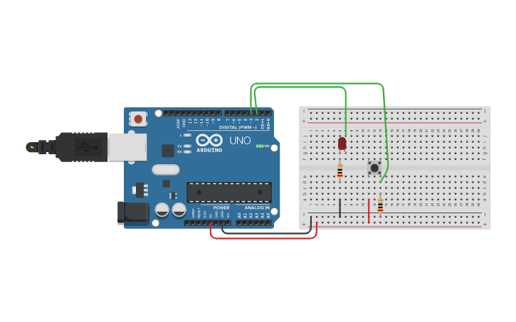 Circuit design 040- Encendido led mediante pulsador - Tinkercad
