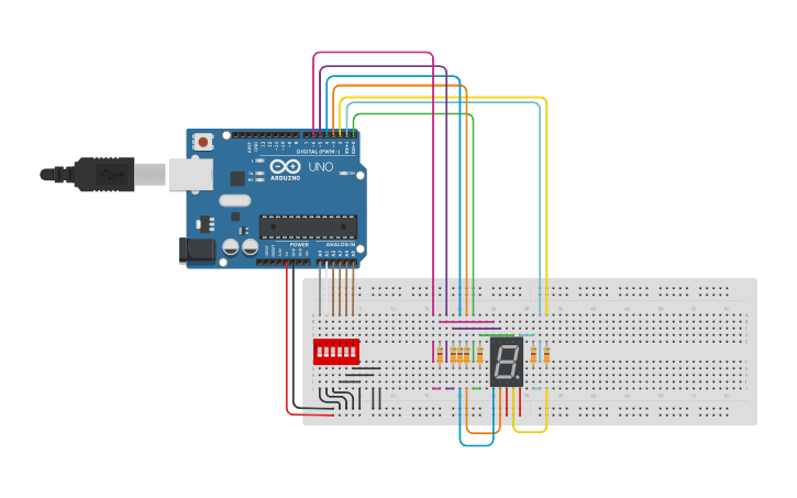 Circuit design Binary Number Converter with Arduino - Tinkercad