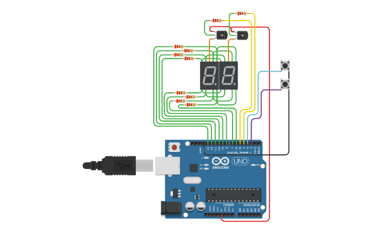 Circuit design 7-segment bidirectional counter | Tinkercad