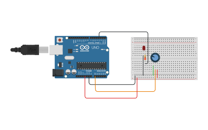 Circuit design Controlar brillo de led con un potenciomentro | Tinkercad