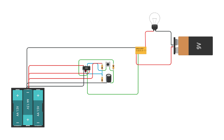 Circuit design Pushbutton liga/desliga relay | Tinkercad