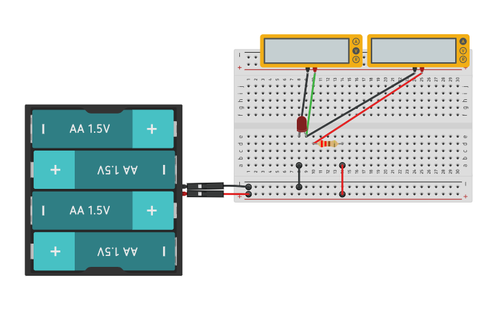 Circuit design Circuito 2: Un LED+ Multímetro (sin Arduíno) - Tinkercad