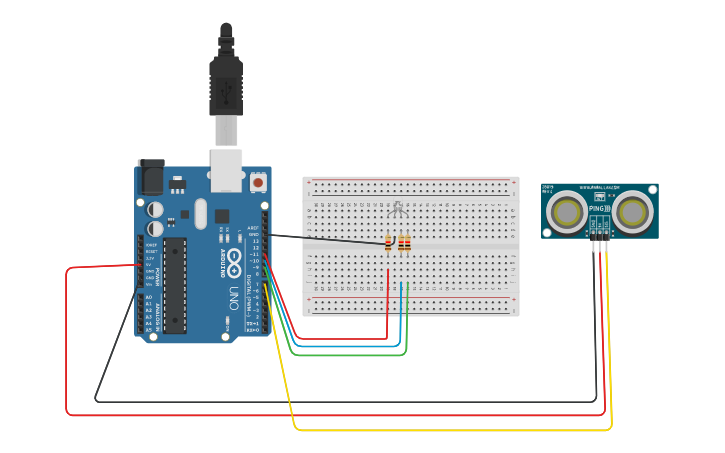 Circuit design Ultrasonic Sensor - Tinkercad