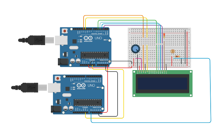 Circuit design 7.11.4.I2C üzerinden tek LCD ye yazdırma | Tinkercad