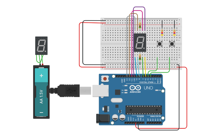 Circuit design 7 segment week12 - Tinkercad