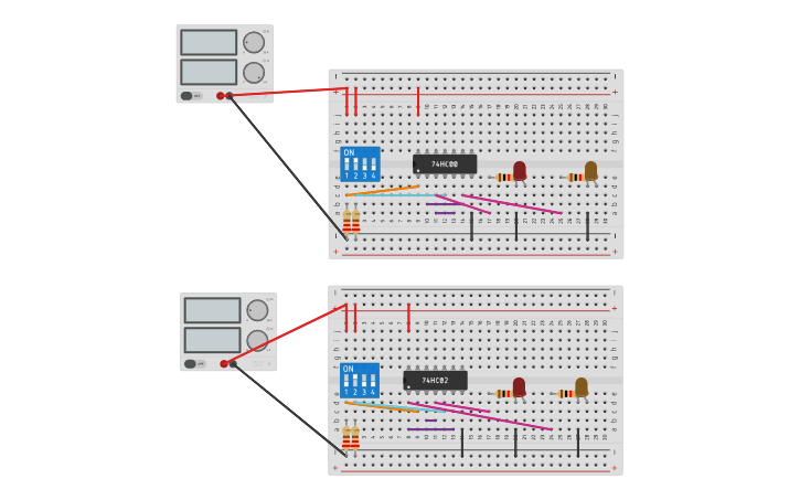 Circuit design Flip Flop NOR y NAND - Tinkercad