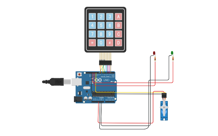 Circuit design DOOR OPEN WITH CODE - Tinkercad