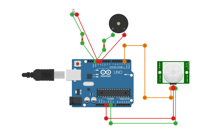 Circuit design PIR Sensor - Tinkercad